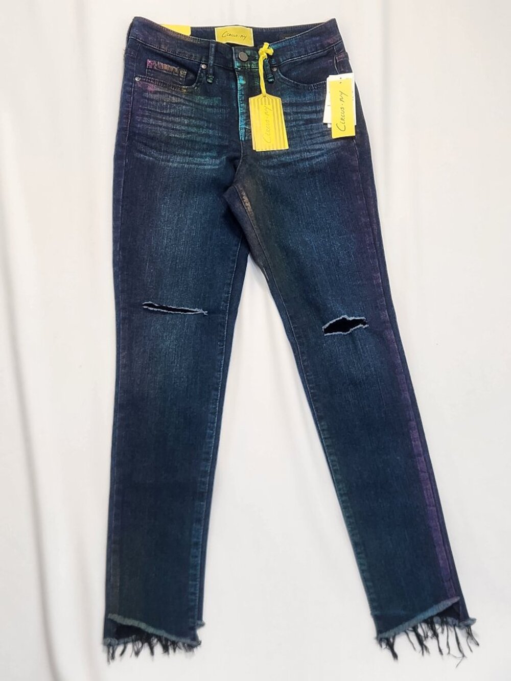 Circus NY Time To Shine High Rise Skinny Jeans 26 Iridescent Foil Distressed NWT
